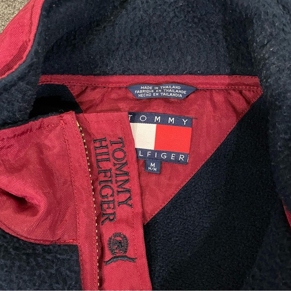 Vintage 90s Tommy Hilfiger Sherpa Fleece Quarter Zip Jacket Embroidered Sz Med - Picture 9 of 11